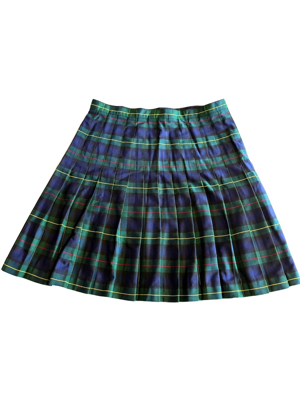 Lands' End Pleated Plaid Skirt Women 16 Navy Green Tartan School Uniform Preppy